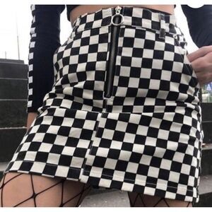 Shein Womens Black White Checked Mini Skirt Denim Jean Small